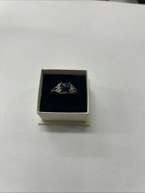 925 Sterling Silver Black Stone Filigree Ring Size 9